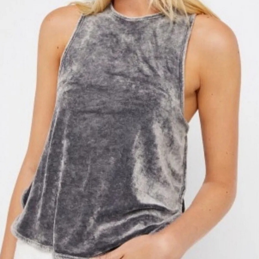Free People Frenchie Velour Velvet Split Slide Gray Tank Top